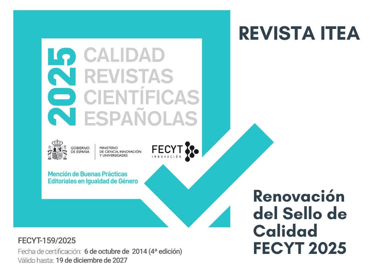 Sello de Calidad FECYT 2025 de la revista ITEA, con Mención de Buenas Prácticas Editoriales en Igualdad de Género